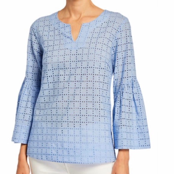 Neiman Marcus Tops - NWT Neiman Marcus light blue Eyelet top.